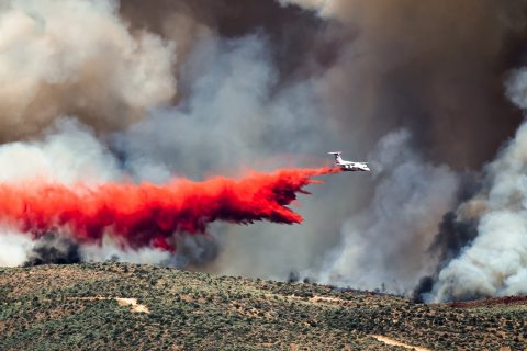 Fire suppression air dropped onto fire.