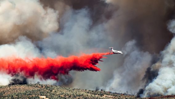 Fire suppression air dropped onto fire.