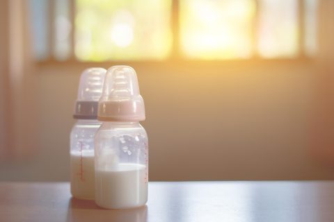 Baby bottles filled with milk baby formula