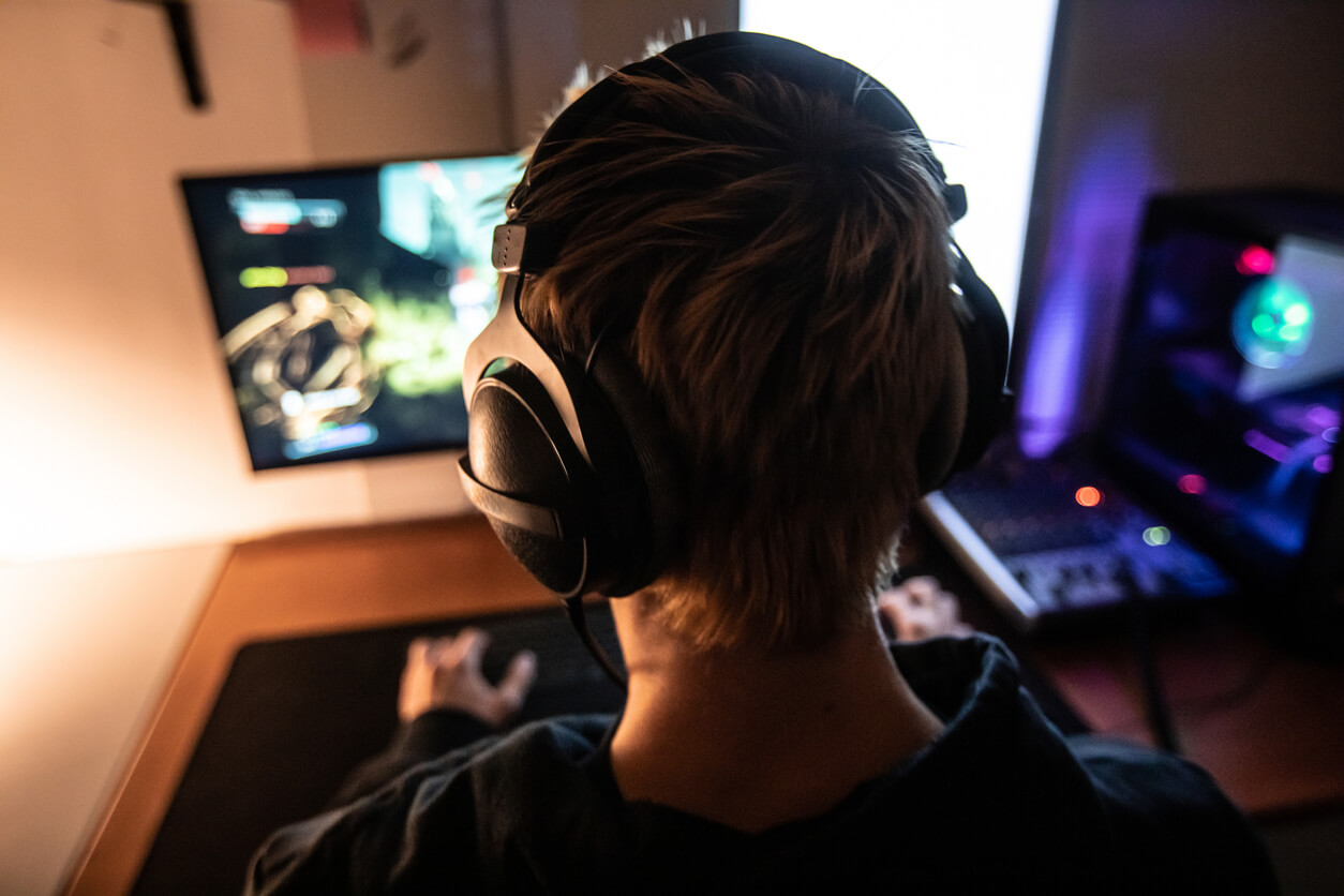 A person playing a video game.