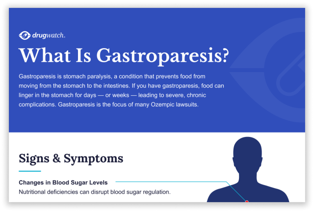 Preview of 'What Is Gastroparesis?' infographic describing gastroparesis as a condition where food does not move from the stomach to the intestines, leading to severe complications.