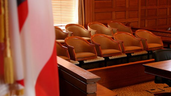 Jury seats in a courtroom