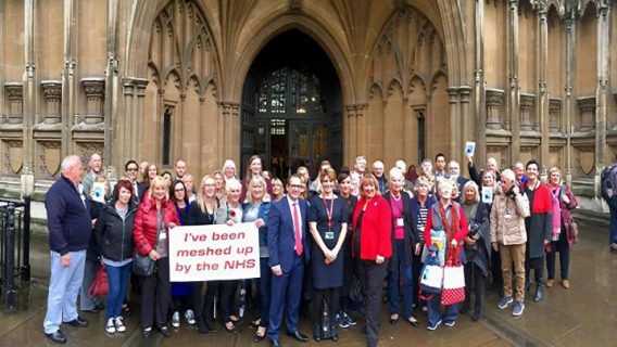 Kath Sansom with fellow Sling The Mesh members outside House of Commons in London on October 18, photo credit Harry Rutter